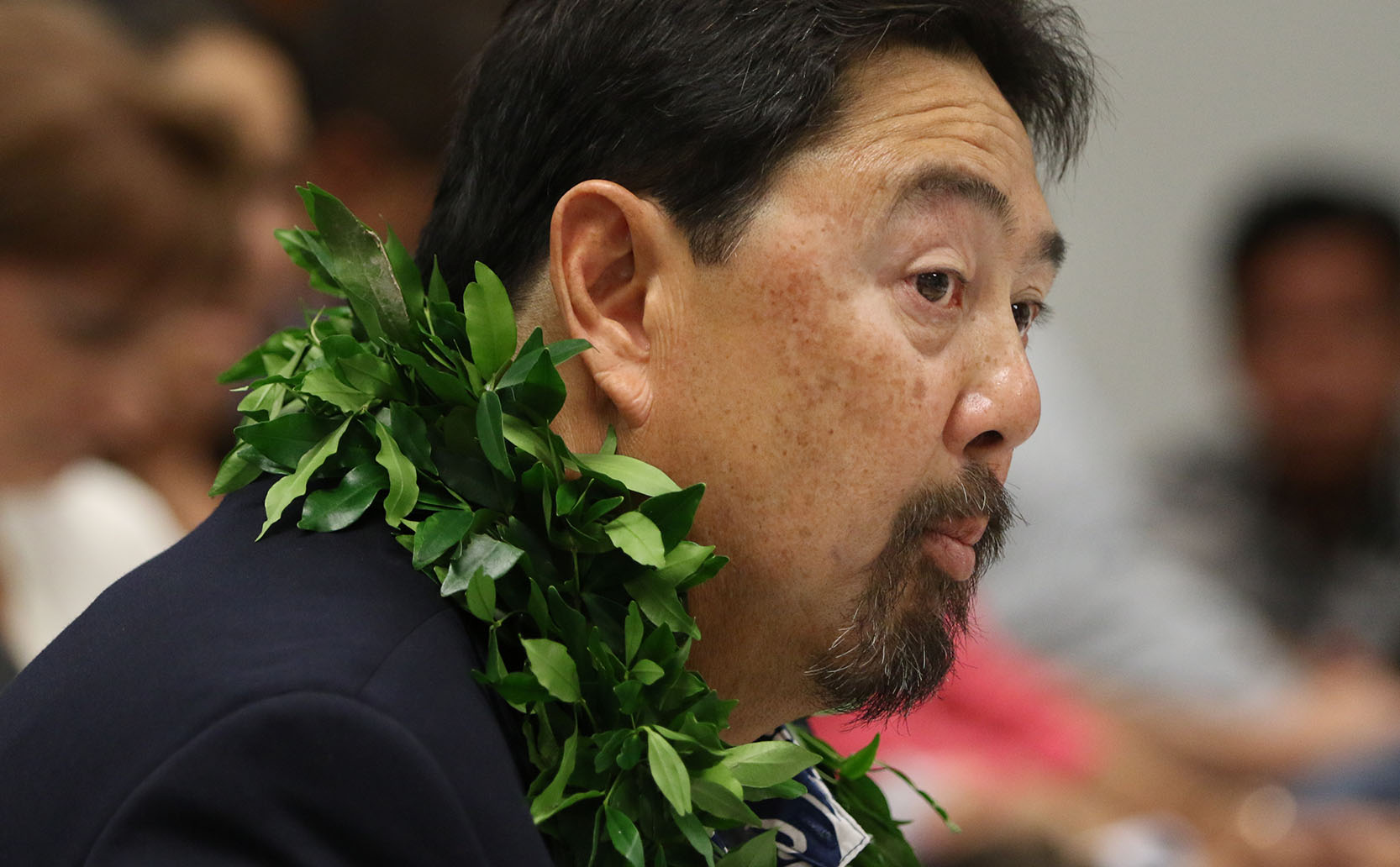 DLNR chair nominee Carleton Ching after he paused, his eyes welled up with tears during senate confirmation hearing. 12 march 2015. photograph Cory Lum/Civil Beat