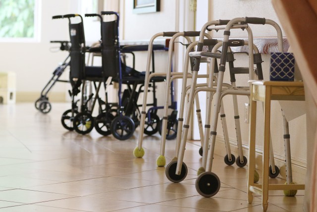 Walkers and wheel chairs at Hokulaki Senior Living LLC. care home elderly. 14 aug 2015. photograph Cory Lum/Civil Beat