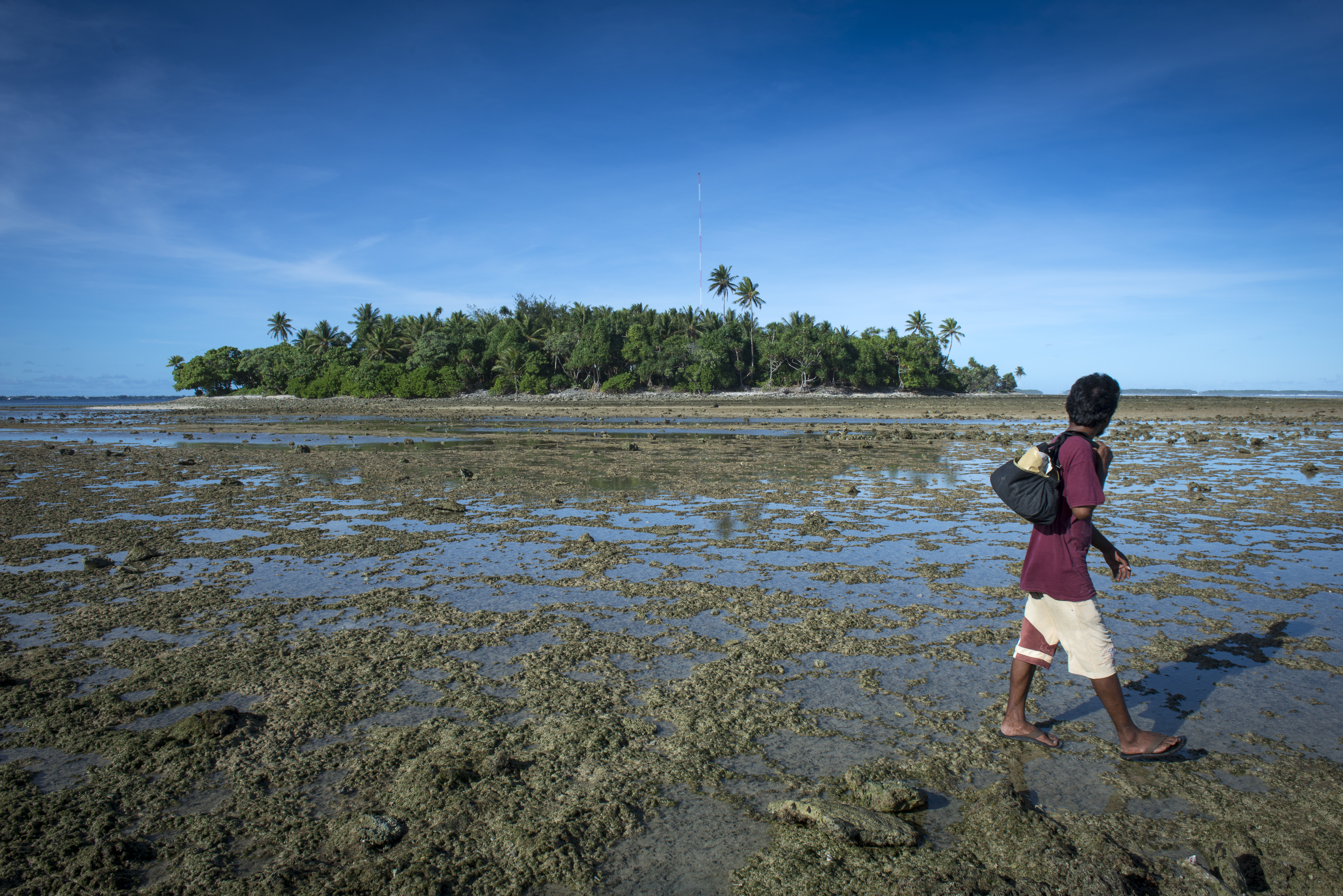 Ejit island on Majuro, Marshall Islands. At low tide people can walk back and forth to Majuro island. December 2014
