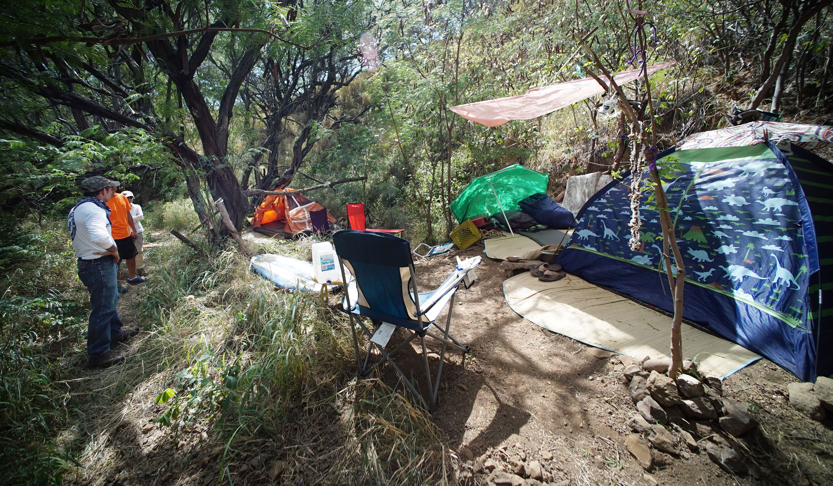 Tents found along the slopes of Diamond Head on outing with Denby's story.
