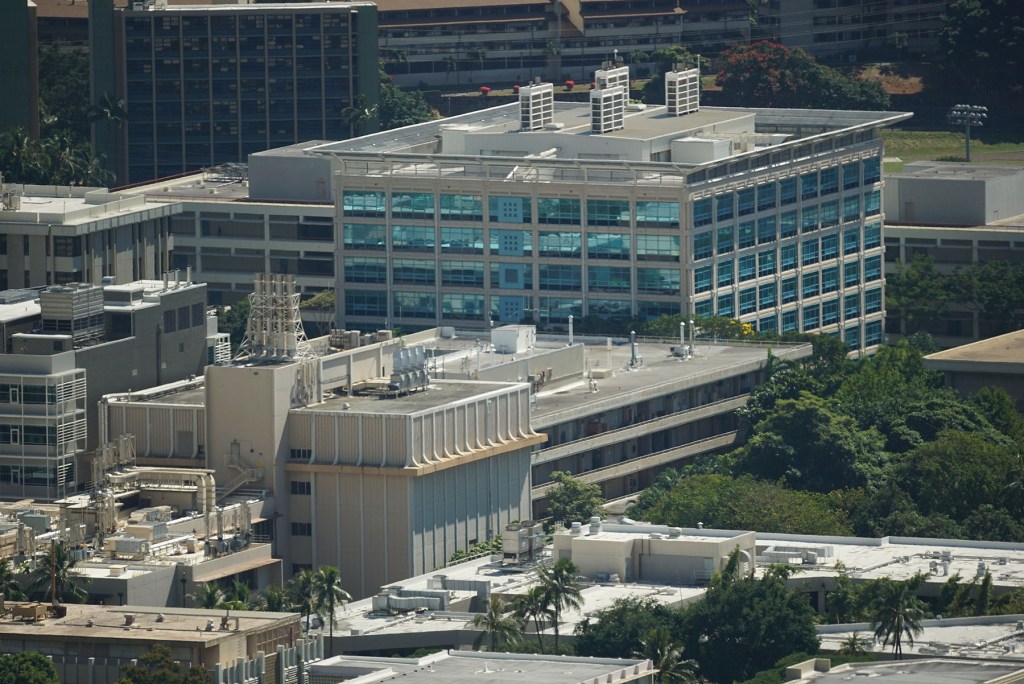 UH University of Hawaii Manoa campus with very few rooftops with solar photo voltaic systems. NO PV.