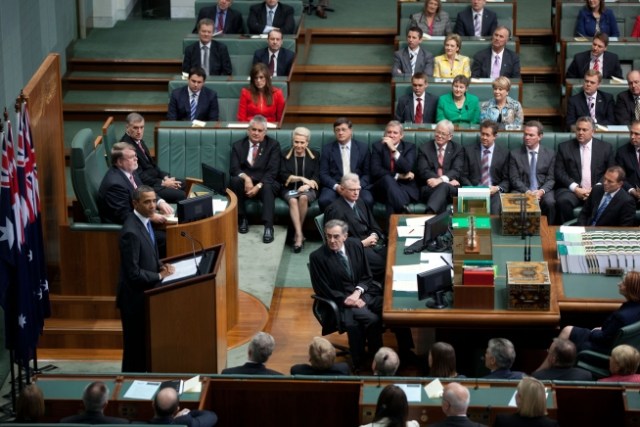 President Obama makes a historic address to the Australia Parliament in 2011.