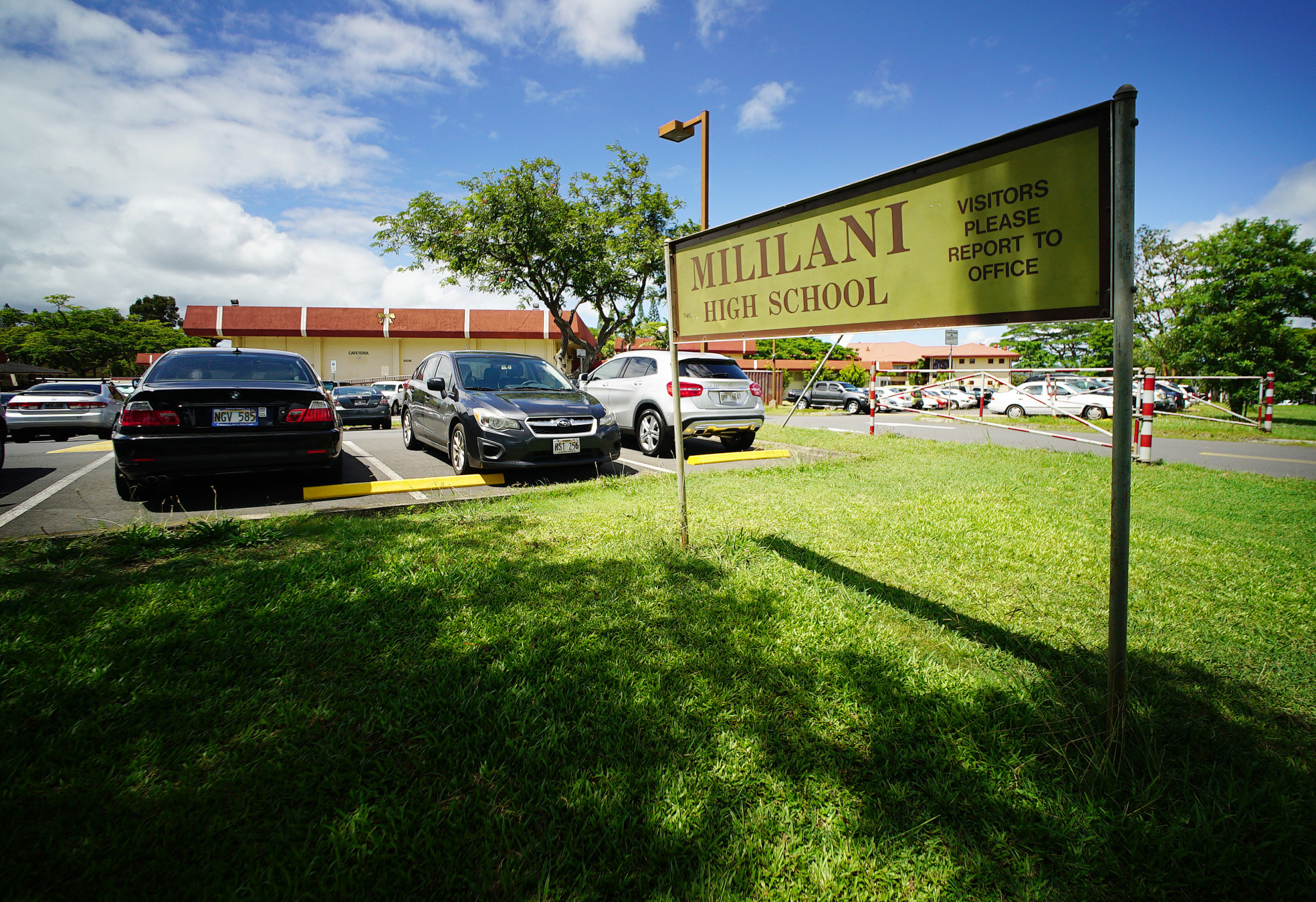 Mililani High School sign and parking lot