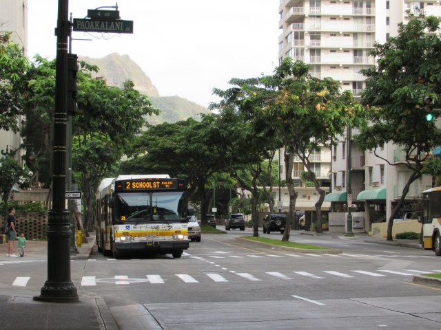 Route 2 takes passengers from Kapiolani Community College to Kalihi and has stops along Kuhio Avenue almost every two blocks. 