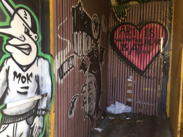 Graffiti art decorates many Kaimuki stores.