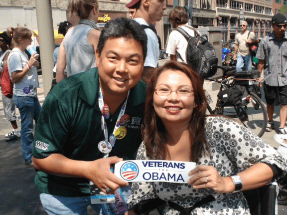 U.S. Rep. Tammy Duckworth with the late Mark Takai, her longtime friend, at a campaign event for President Obama.