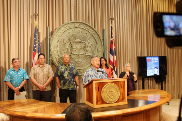 Gov. Ige held a press conference to unveil the new text-as-911 service.