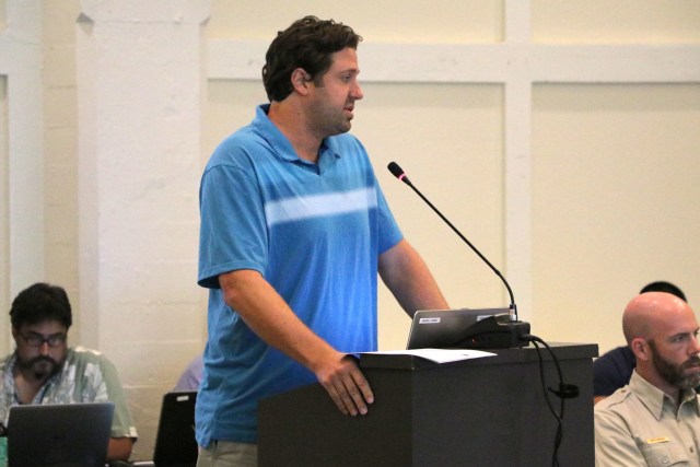 Western Pacific Regional Fishery Management Council staff member Eric Kingma presented quota-sharing options for the council to consider at its meeting, Thursday.