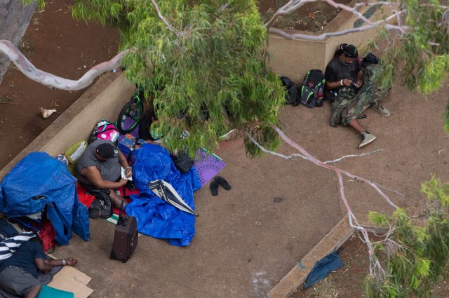 Before the park was closed on Nov. 3 for maintenance, a group of homeless folk would gather at the park. A group is pictured here on Oct. 17.
