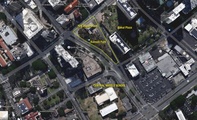 Kamalii Park is located in between Capitol Place and Kukui Plaza. It's also near Central Middle School and Champ Clinic. 