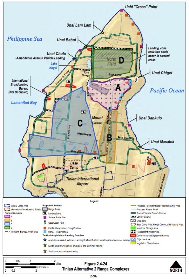 Here's where the Navy wants to train on Tinian. The pink dotted area would be a bombing range. 