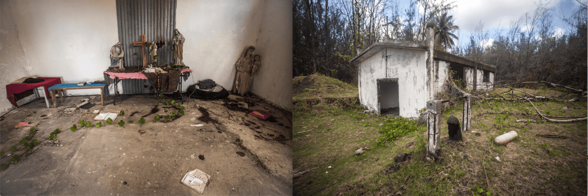 The entrance to this church on Pagan was partially covered during the 1981 volcanic eruption. 