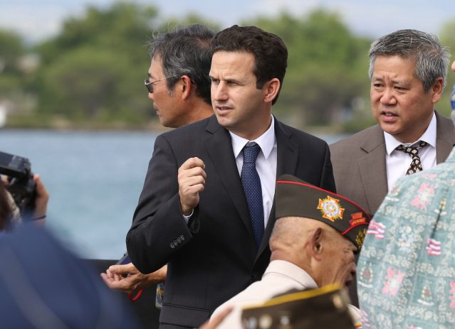 Senator Brian Schatz Pearl Harbor before speeches. Kilo Pier. 27 dec 2016