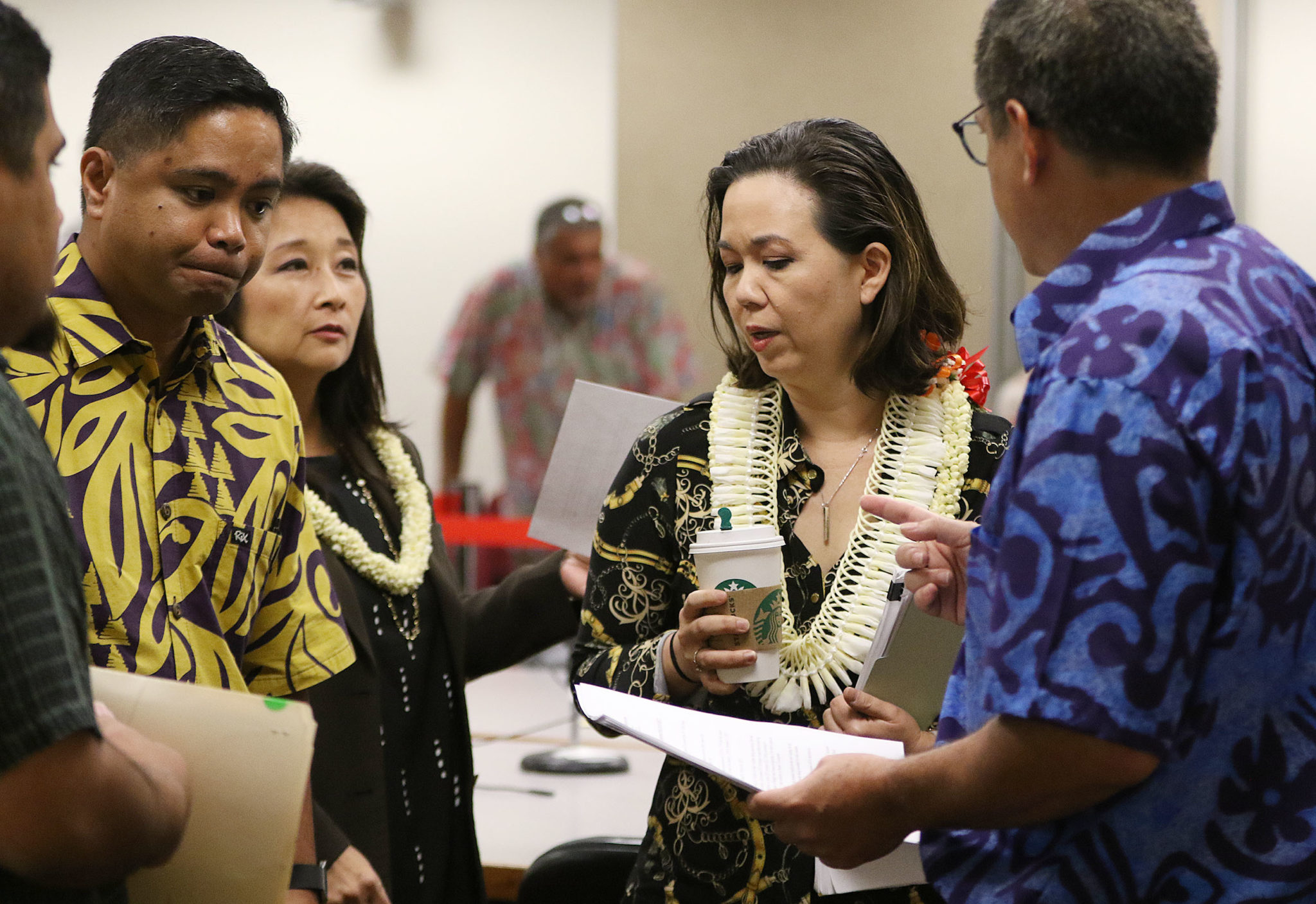 Senator Jill Tokuda WAM Rep Sylvia Luke after 1030am joint conference meeting on funding rail. 28 april 2017