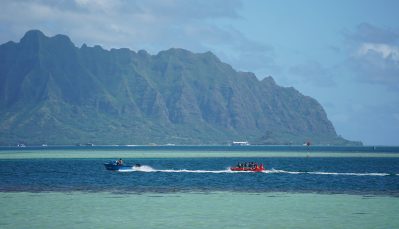 People enjoy some water activities at Kaneohe Bay.