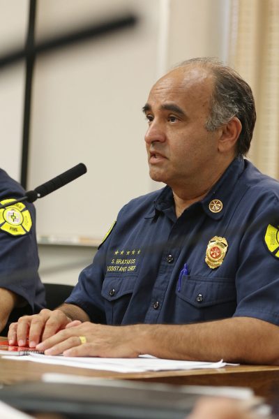 HFD asst Chief Socrates Bratakos speaks in support of Bill 69 during city council meeting.