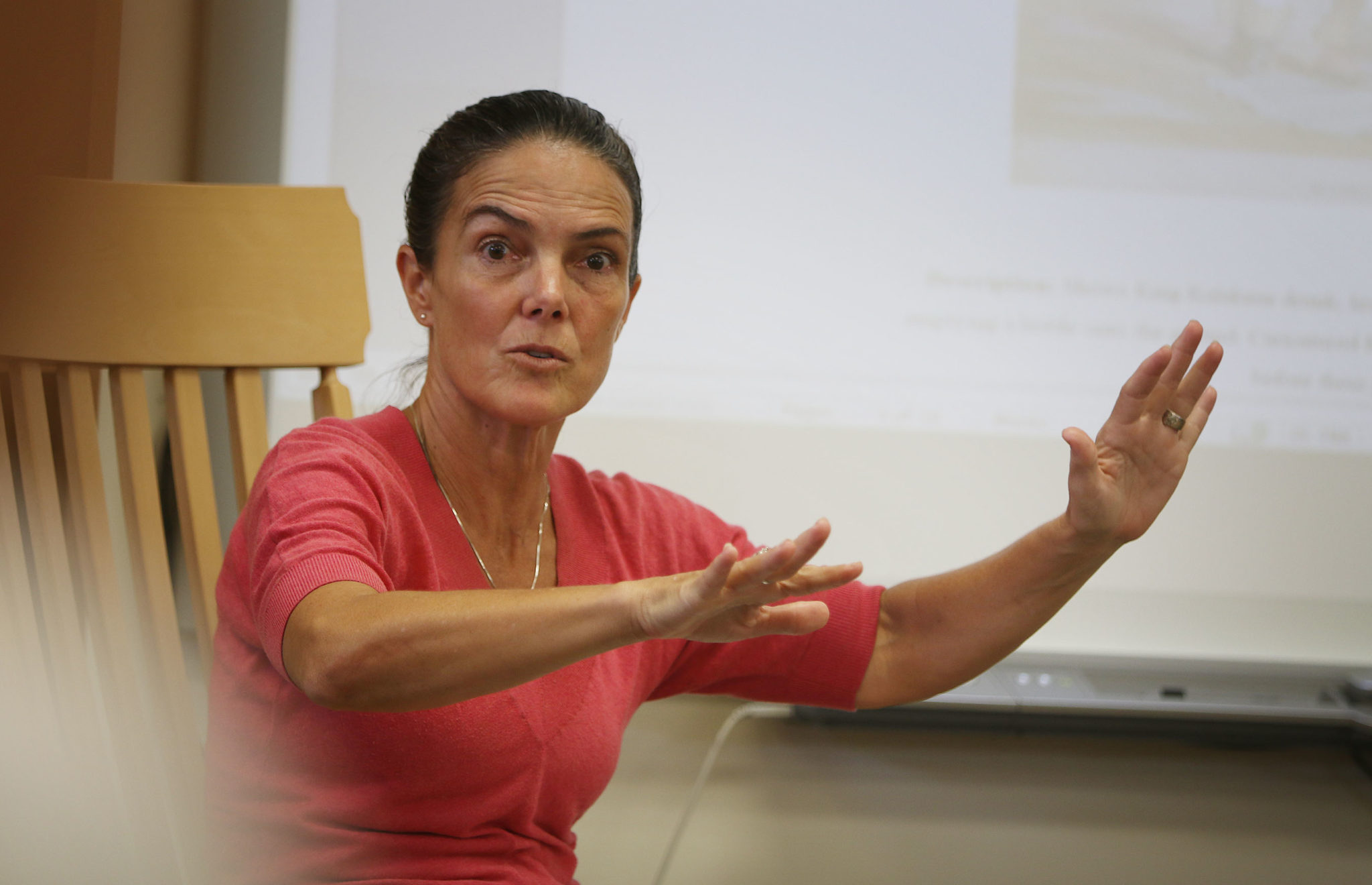 Mrs. Amy Perruso asks questions in her 9th grade social studies class at Mililani High School.