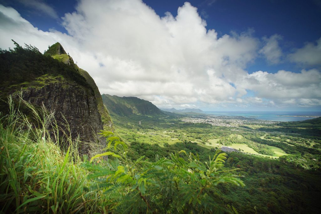 Pali Lookout overlooking Kaneohe Bay.