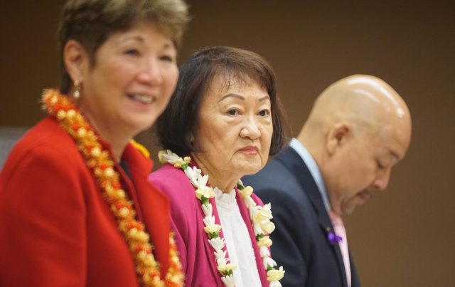 Honolulu City Council member Ann Kobayashi with left, member Carol Fukunaga.