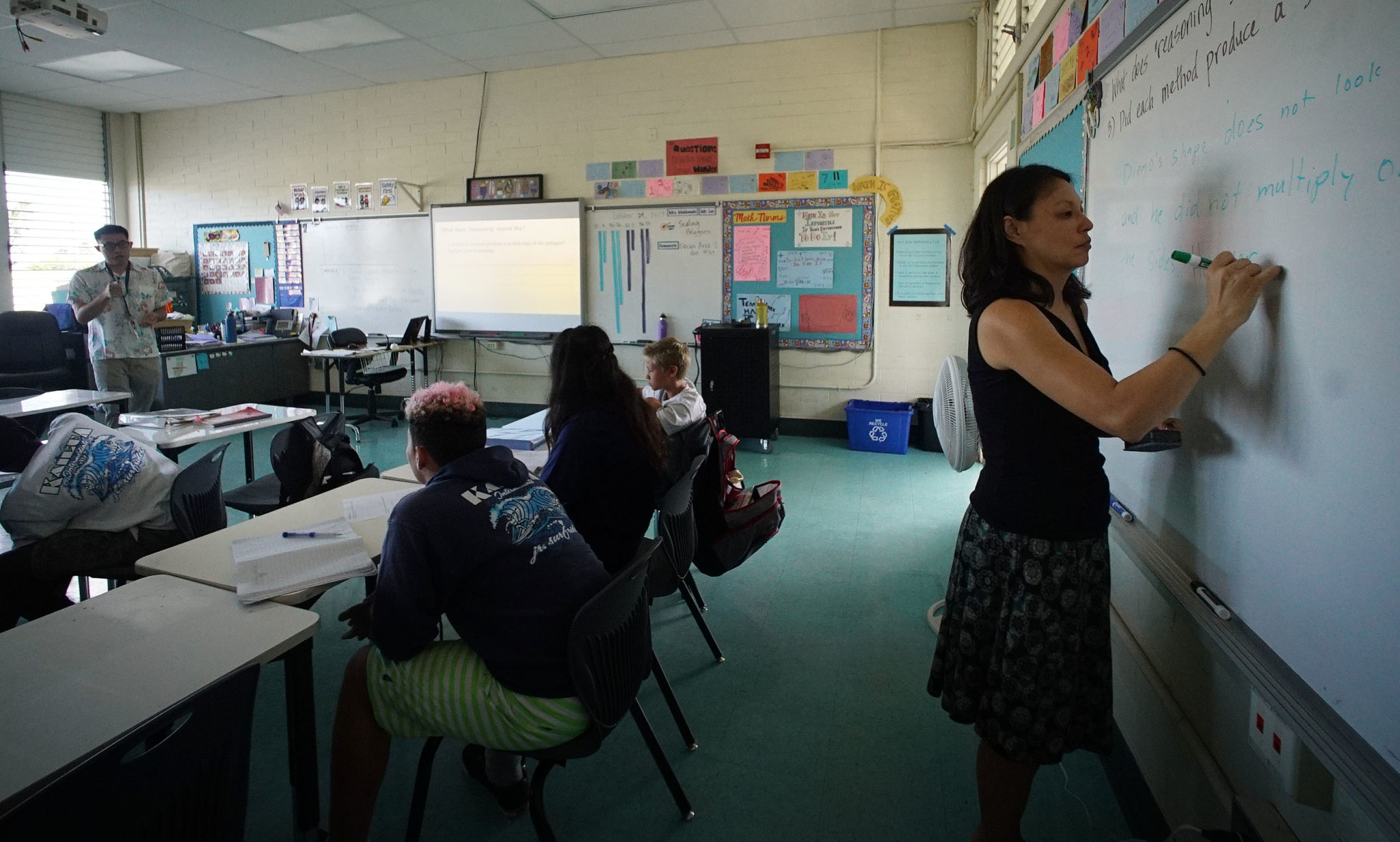 Kailua Intermediate School Teacher Jimmy Lee team teaches with colleague Ms. Maldonado.