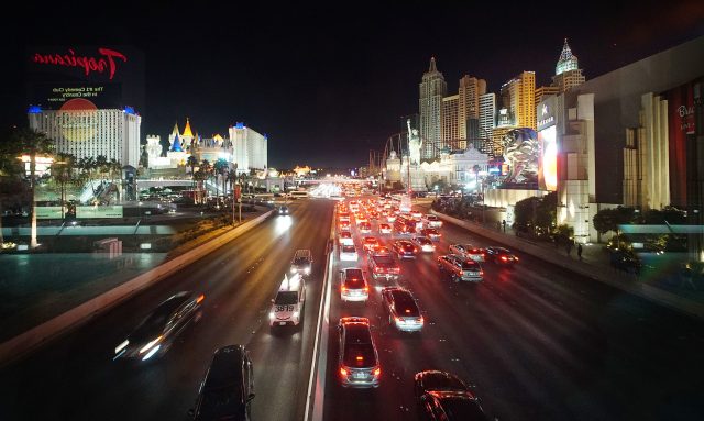 Tropicana Avenue overpass view of New York New York in Las Vegas.