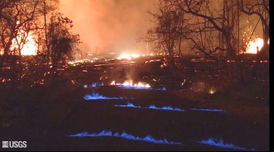 ‘Eerie’ Blue Flames Burn In Cracks Caused By Kilauea Lava Flows