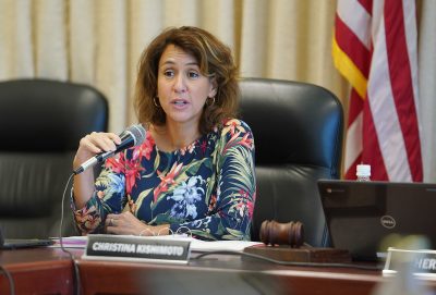 Education Superintendent Christina Kishimoto speaks during DOE board meeting.
