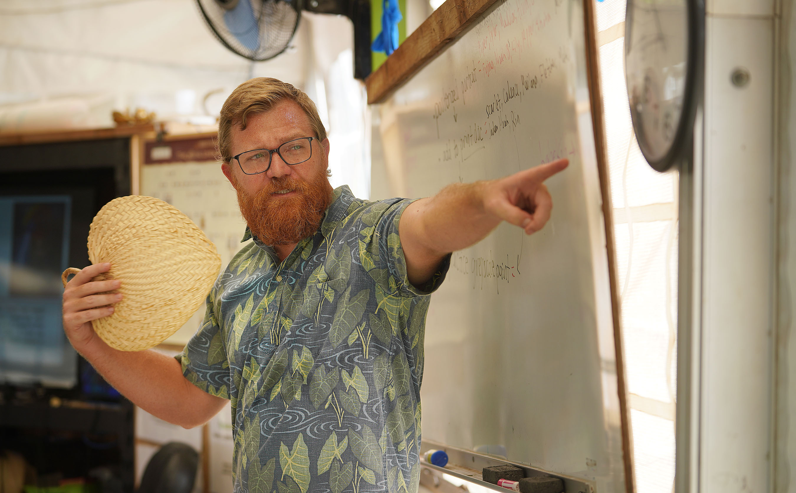 SEEQS Teacher Shane Albritton in his 6-8th grade history class at SEEQS charter school located on the campus of Kaimuki High School.