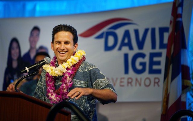 Sen Brian Schatz at the Dem Party Dole Cannery Ballroom.