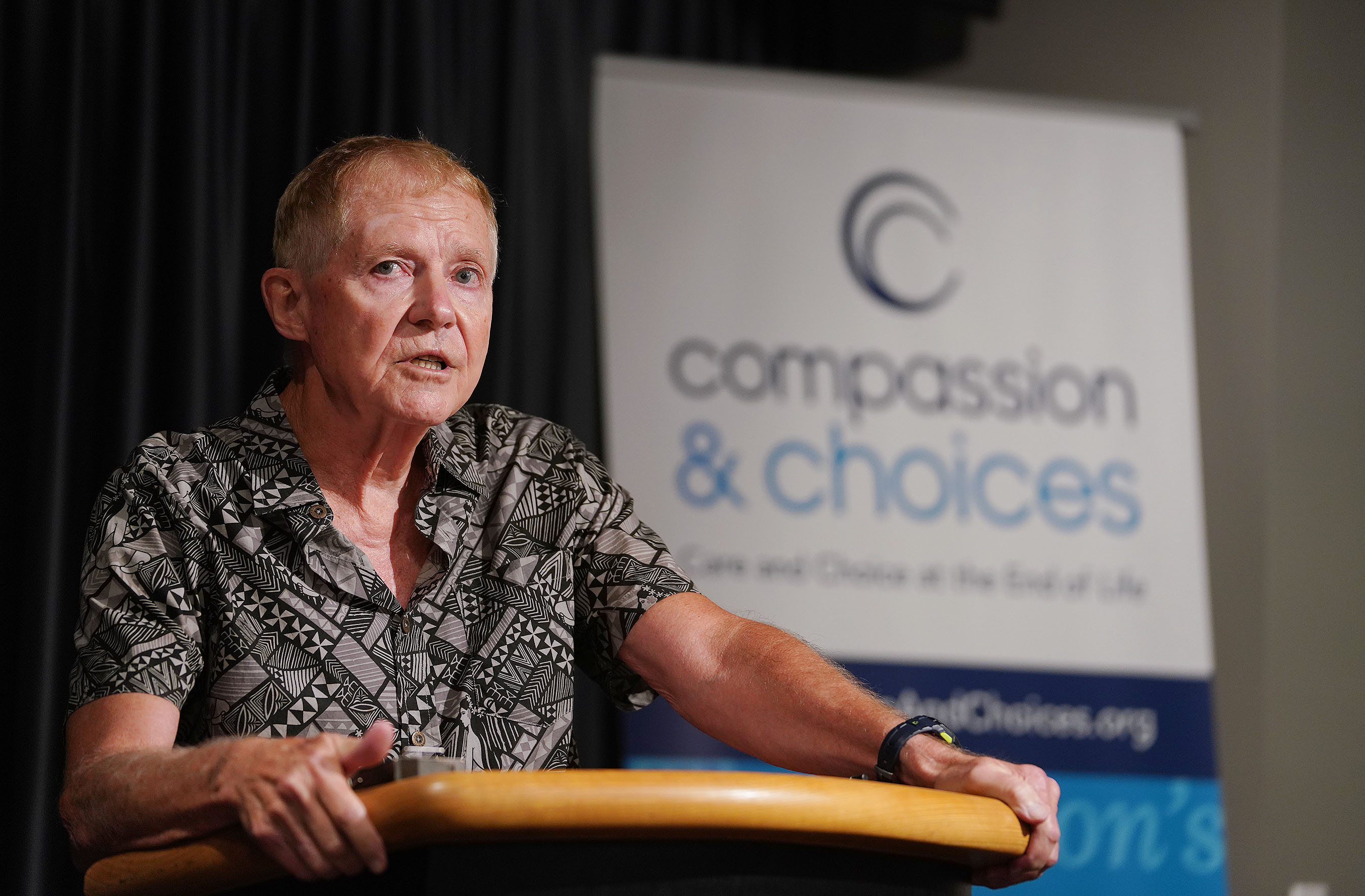 Dr Charles Miller speaks at the Compassion and Choices presser.