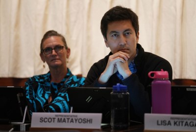 Representative Scot Matayoshi listens during joint WAM Finance info meeting held at the Capitol Auditorium.