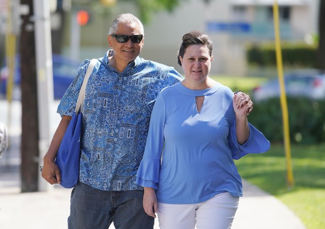 Former deputy city prosecutor Katherine Kealoha with Louis Kealoha arrive at Federal Court house.