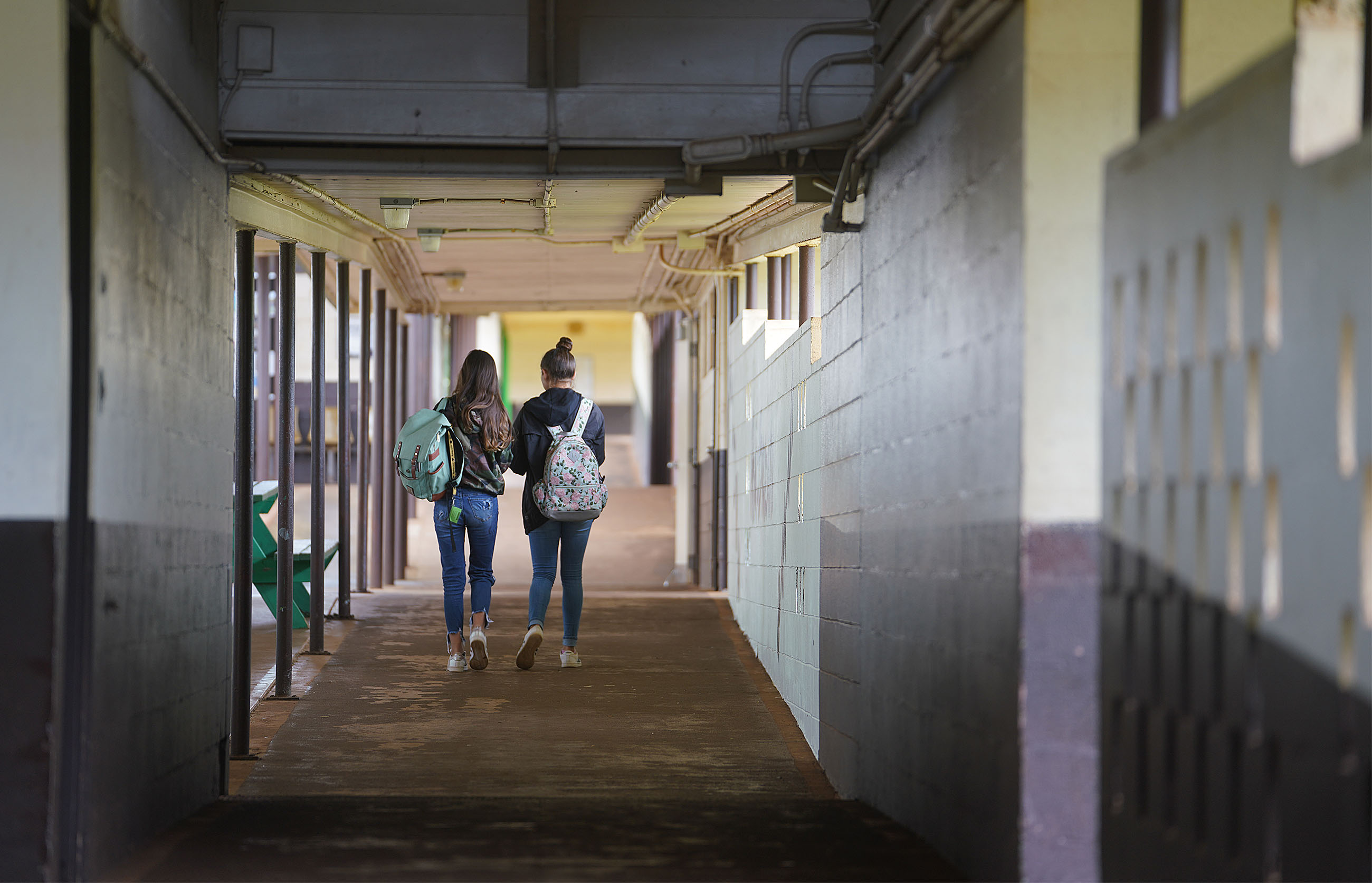 Molokai High School walkways with students2.