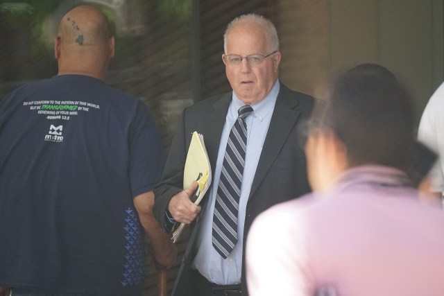 Attorney Eric Seitz representing the Haleck family walks out of District Court after jury verdict.