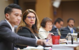 Honolulu City Council member Heidi Tsuneyoshi during public testimony on Bill 85 and 89 at Honolulu Hale.