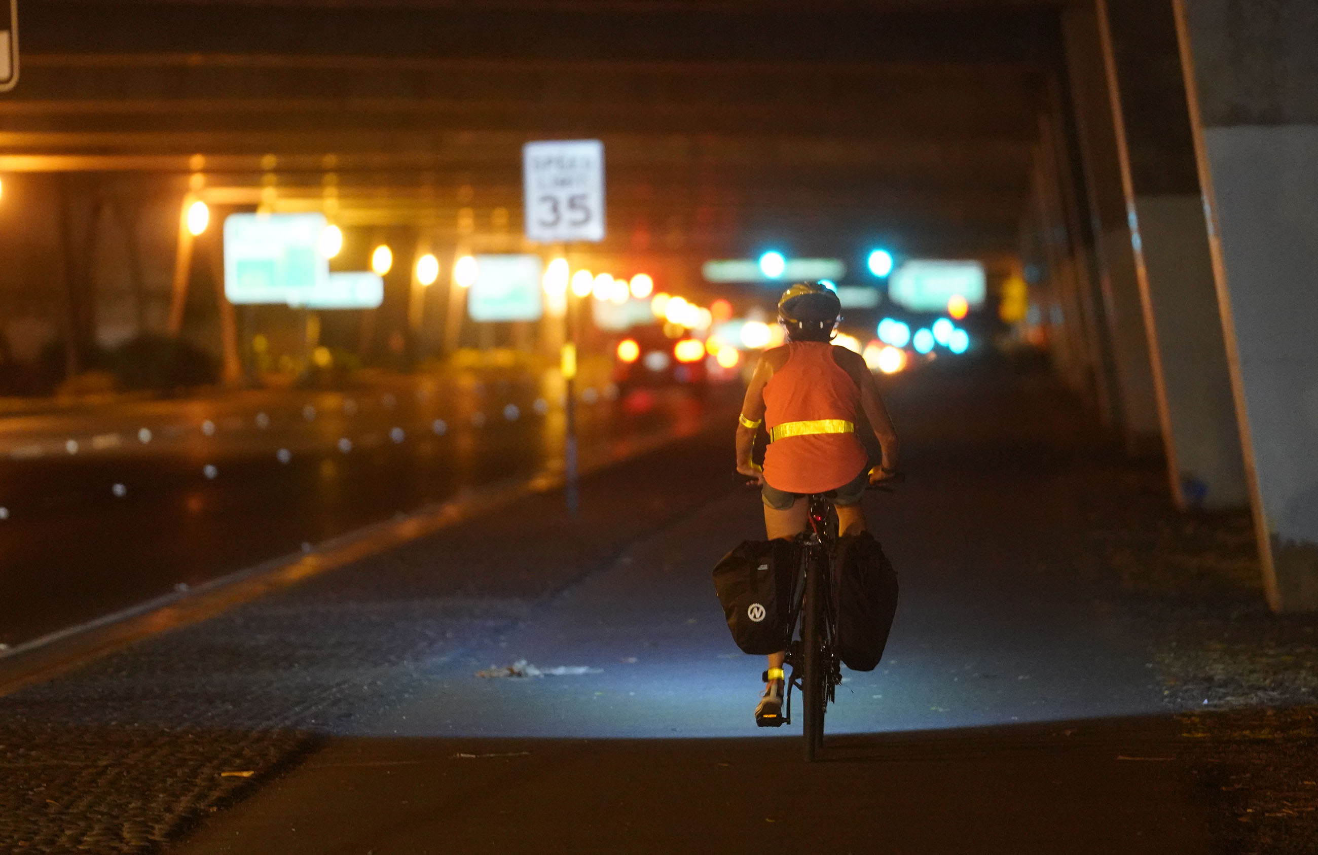 Lynn Bailey under the Airport Nimitz Bikepath.