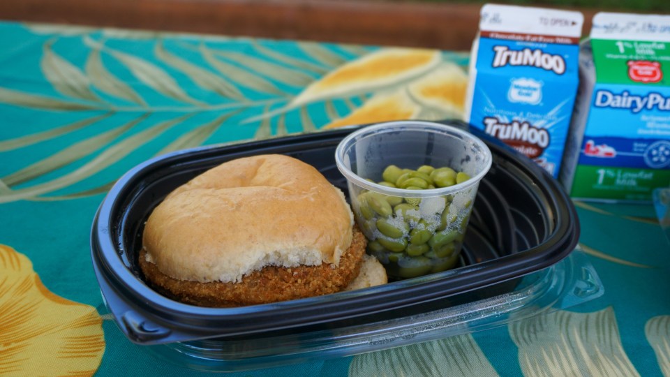 The chicken sandwich lunch passed out to children 18 years and younger as a part of the Seamless Summer Option Program in Waianae.