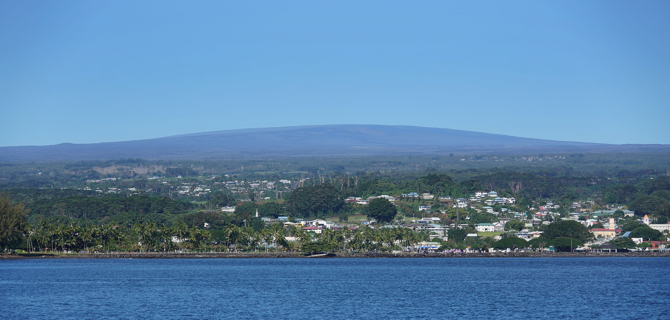 Hilo town with Mauna Loa in the background.