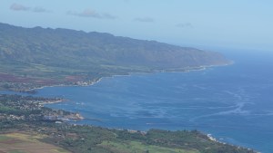 Waialua and Mokuleia with Kaena Point, on right side of photograph.