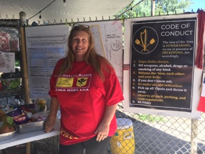 Waimanalo resident Tracy Punea is part of the group "holding space" at the park since late September