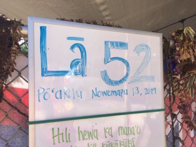 Protestors measure the days they have been holding vigil to stop development