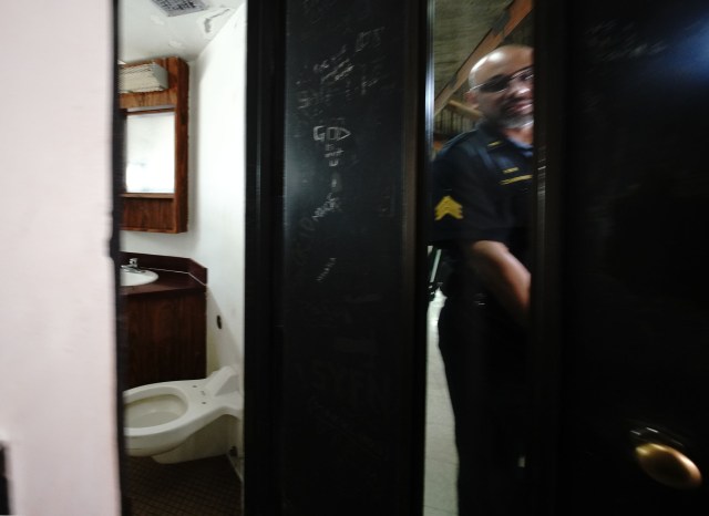 Oahu Community Correctional Center Tour 2019 Module 2 Health and Mental Health, Sgt Claude Harris closes a cell door.