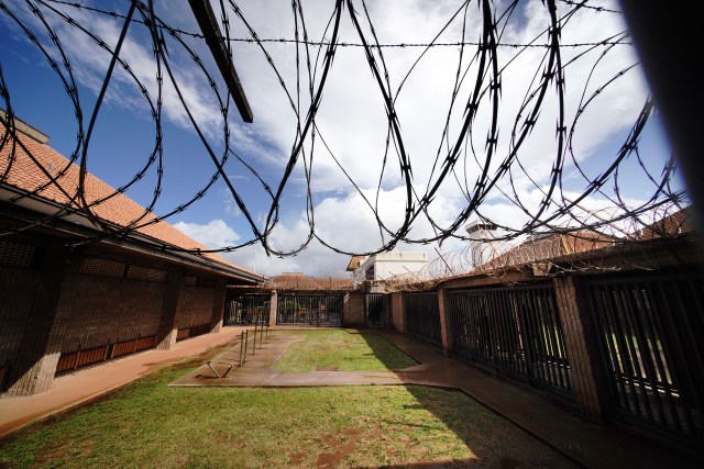 Oahu Community Correctional Center razor wire inside jail.