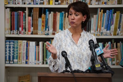 Dept of Education Superintendent Christina Kishimoto DOE press conference announcing pay increases for special needs students and other teachers.