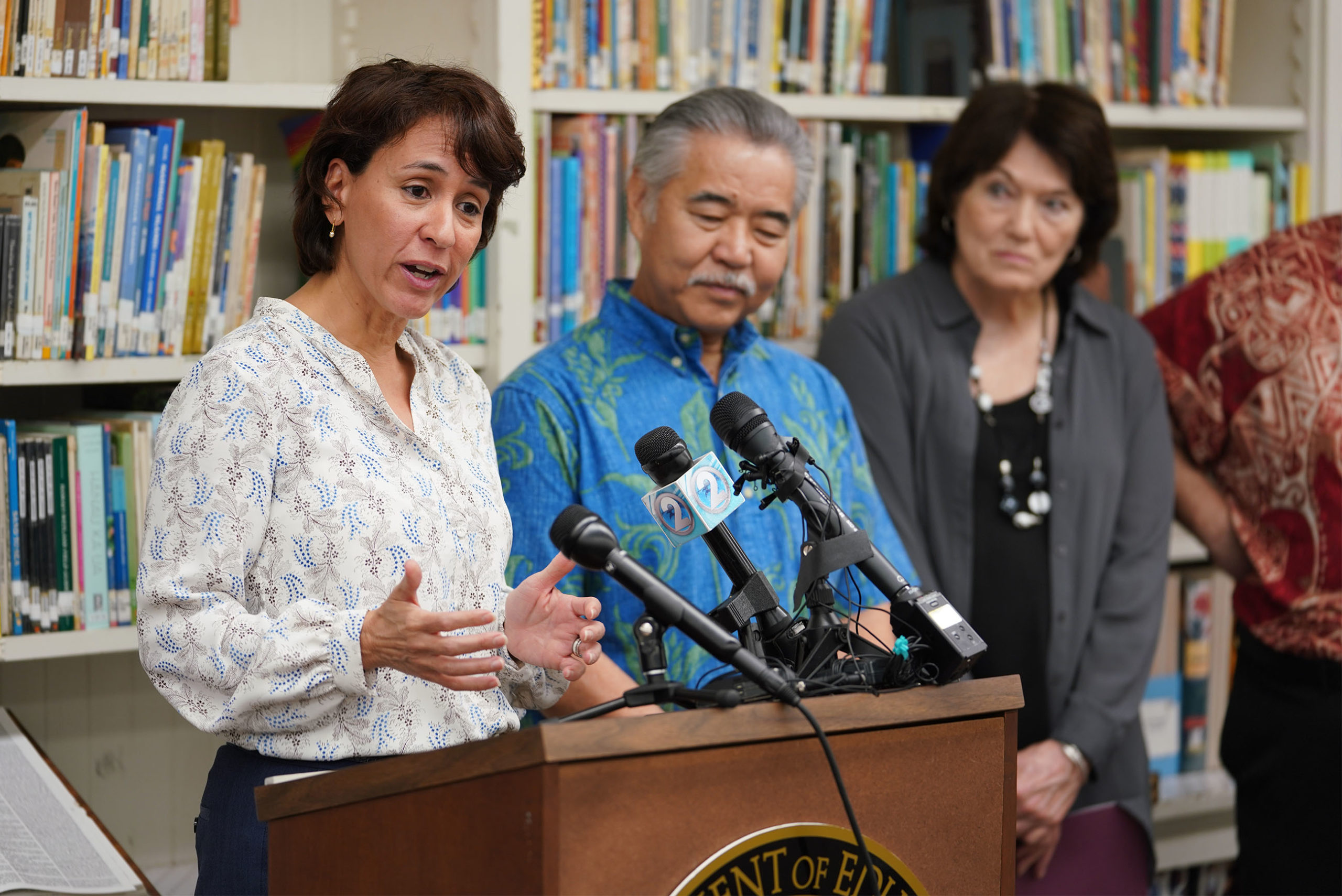 Dept of Education Superintendent Christina Kishimoto during press conference announcing pay increases for special needs teachers.
