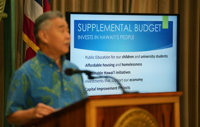 Governor David Ige speaks during press conference about Supplemental Budget3.
