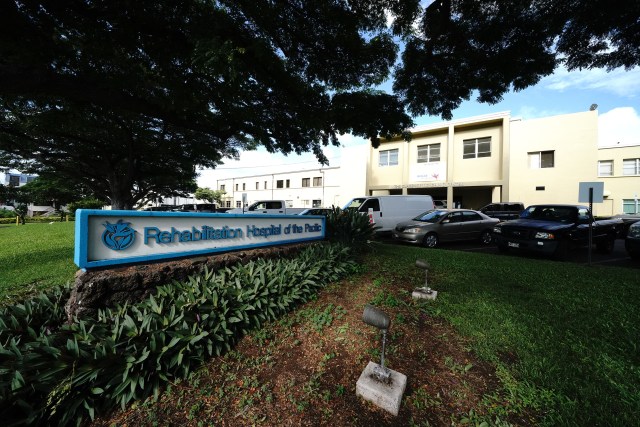 Rehabilitation Hospital of the Pacific front entrance with sign.