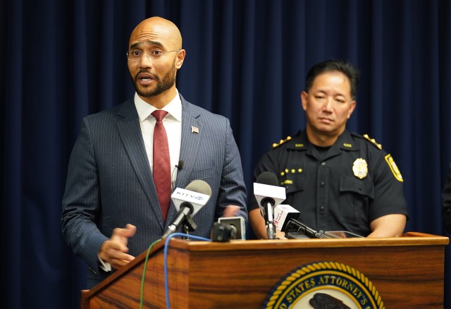 US District Attorney Kenji Price announces the conviction of Dustin Miyasato and addresses more during press conference announces joint operations with State and City and COunty law enforcement in recent criminal activities.