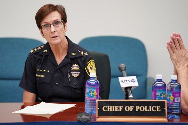 HPD Chief of Police Susan Ballard at the police commission meeting.