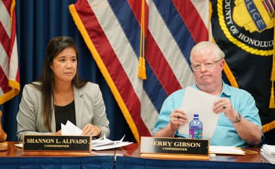 Honolulu Police Commission Chair Shannon Alivado and Commissioner Jerry Gibson.